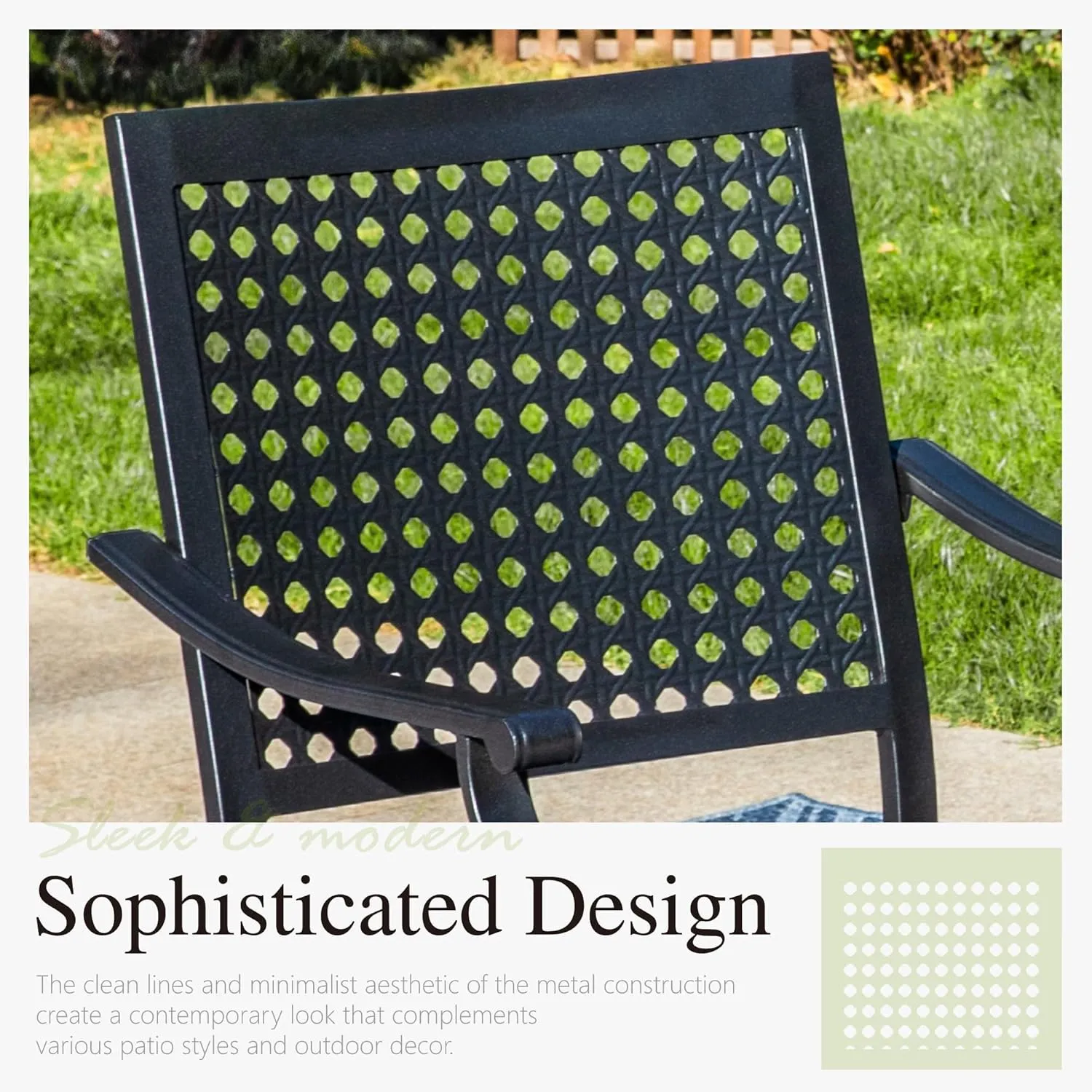 PHI VILLA Metal Outdoor Dining Chairs Set of 4 - Stackable Black Patio Chairs, 300lb Capacity (Beehive)