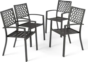 PHI VILLA Metal Outdoor Dining Chairs Set of 4 - Stackable Black Patio Chairs, 300lb Capacity (Diamond)