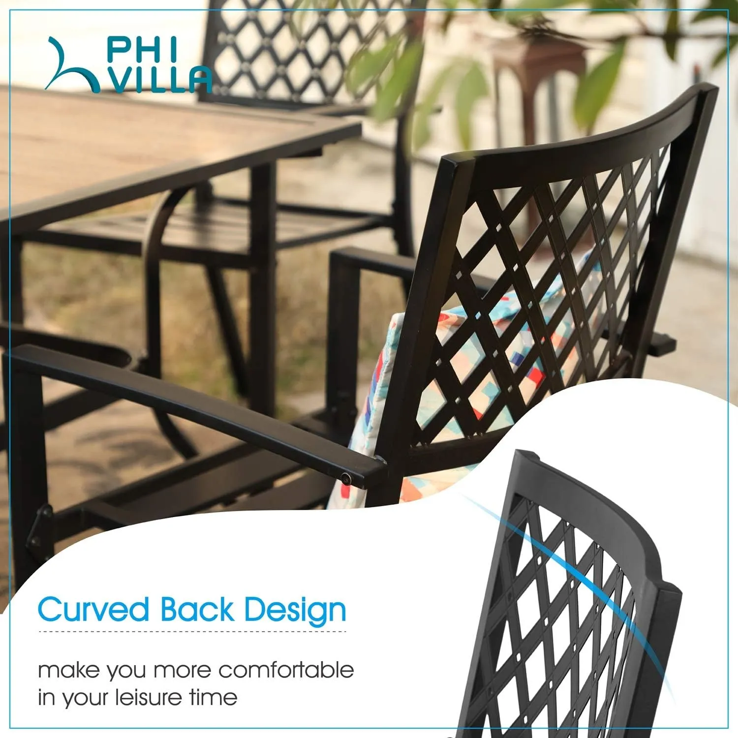 PHI VILLA Metal Outdoor Dining Chairs Set of 4 - Stackable Black Patio Chairs, 300lb Capacity (Diamond)