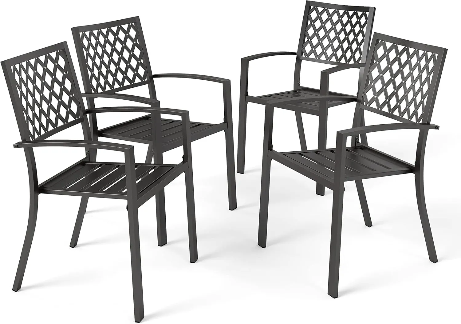PHI VILLA Metal Outdoor Dining Chairs Set of 4 - Stackable Black Patio Chairs, 300lb Capacity (Diamond)