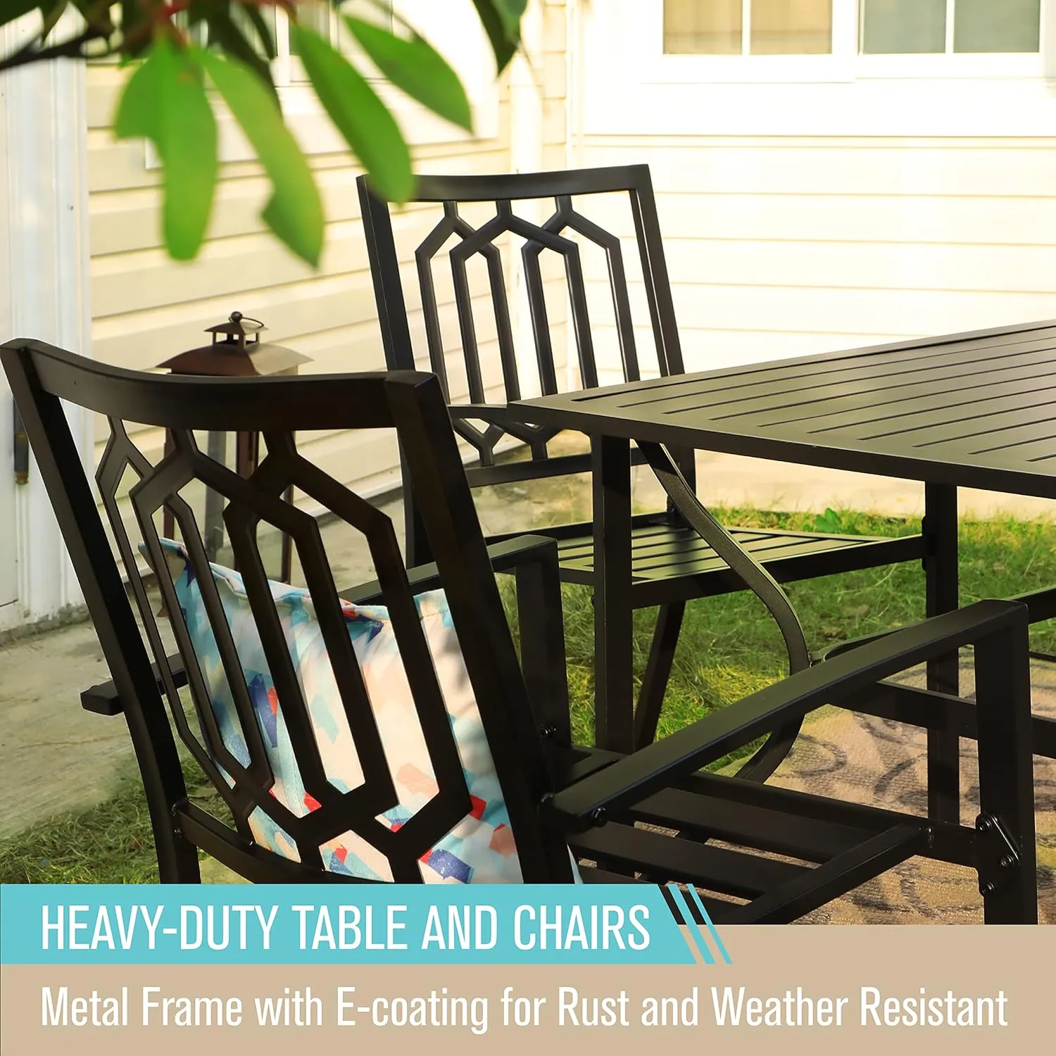 PHI VILLA Metal Outdoor Dining Chairs Set of 4 - Stackable Black Patio Chairs, 300lb Capacity (Geometry)