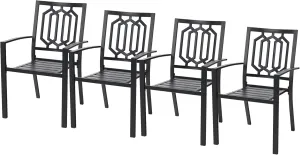 PHI VILLA Metal Outdoor Dining Chairs Set of 4 - Stackable Black Patio Chairs, 300lb Capacity (Geometry)