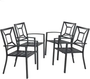 PHI VILLA Metal Outdoor Dining Chairs Set of 4 - Stackable Black Patio Chairs, 300lb Capacity (Square)