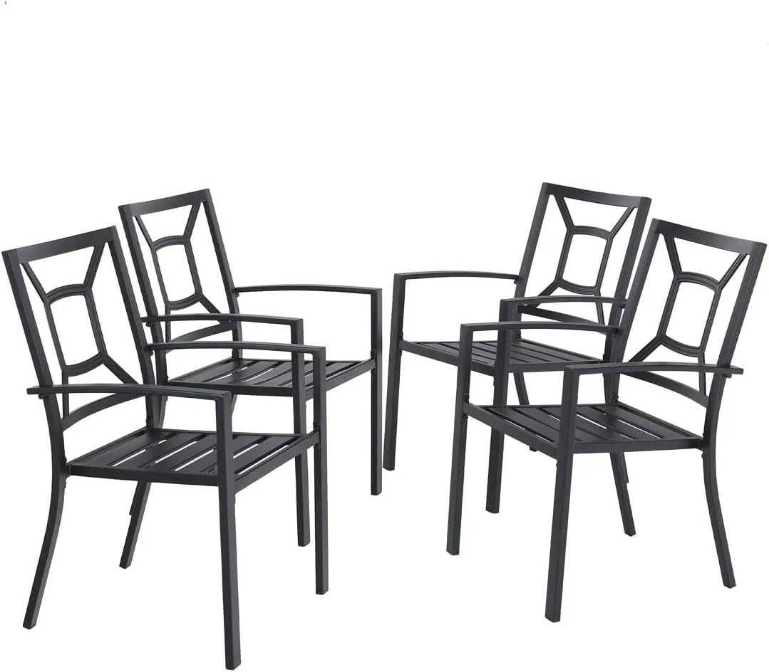 PHI VILLA Metal Outdoor Dining Chairs Set of 4 - Stackable Black Patio Chairs, 300lb Capacity (Square)