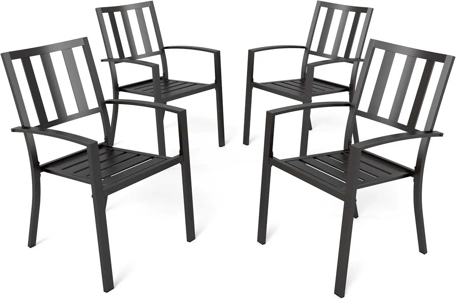 PHI VILLA Metal Outdoor Dining Chairs Set of 4 - Stackable Black Patio Chairs, 300lb Capacity (Stripe)
