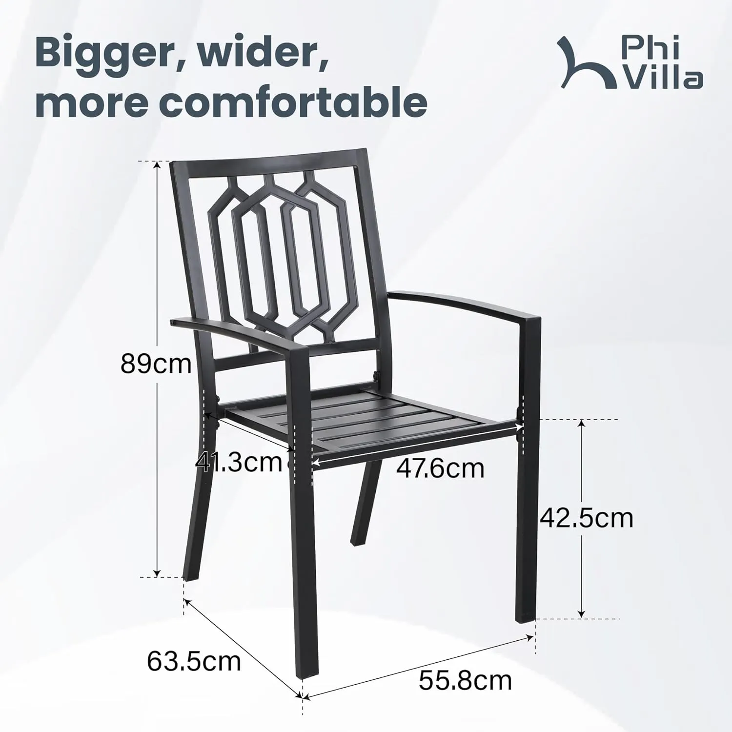 PHI VILLA Set of 6 Stackable Wrought Iron Patio Dining Chairs, Portable Black Outdoor Bistro Deck Metal Chairs, Support 300 lbs, Ideal for Garden, Backyard, Lawn