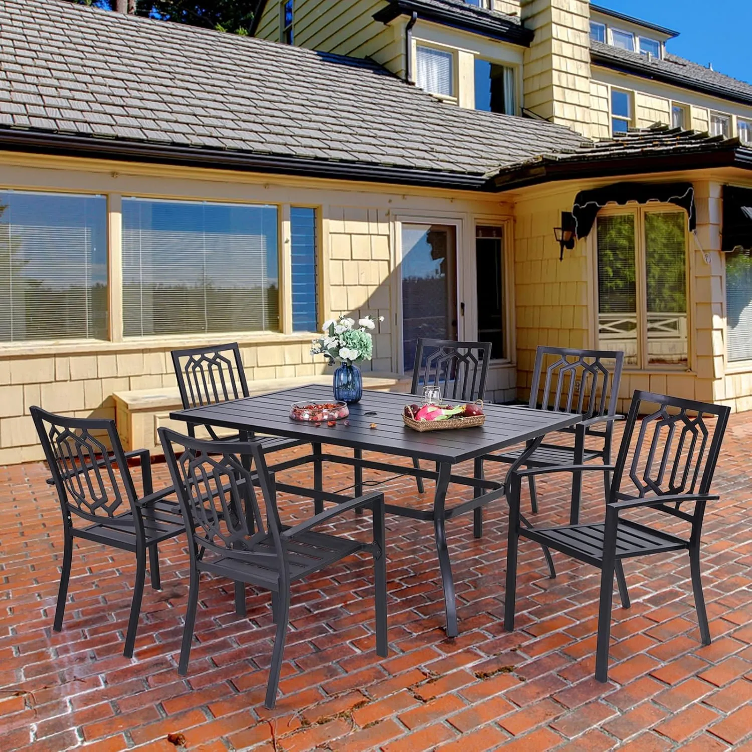 PHI VILLA Set of 6 Stackable Wrought Iron Patio Dining Chairs, Portable Black Outdoor Bistro Deck Metal Chairs, Support 300 lbs, Ideal for Garden, Backyard, Lawn