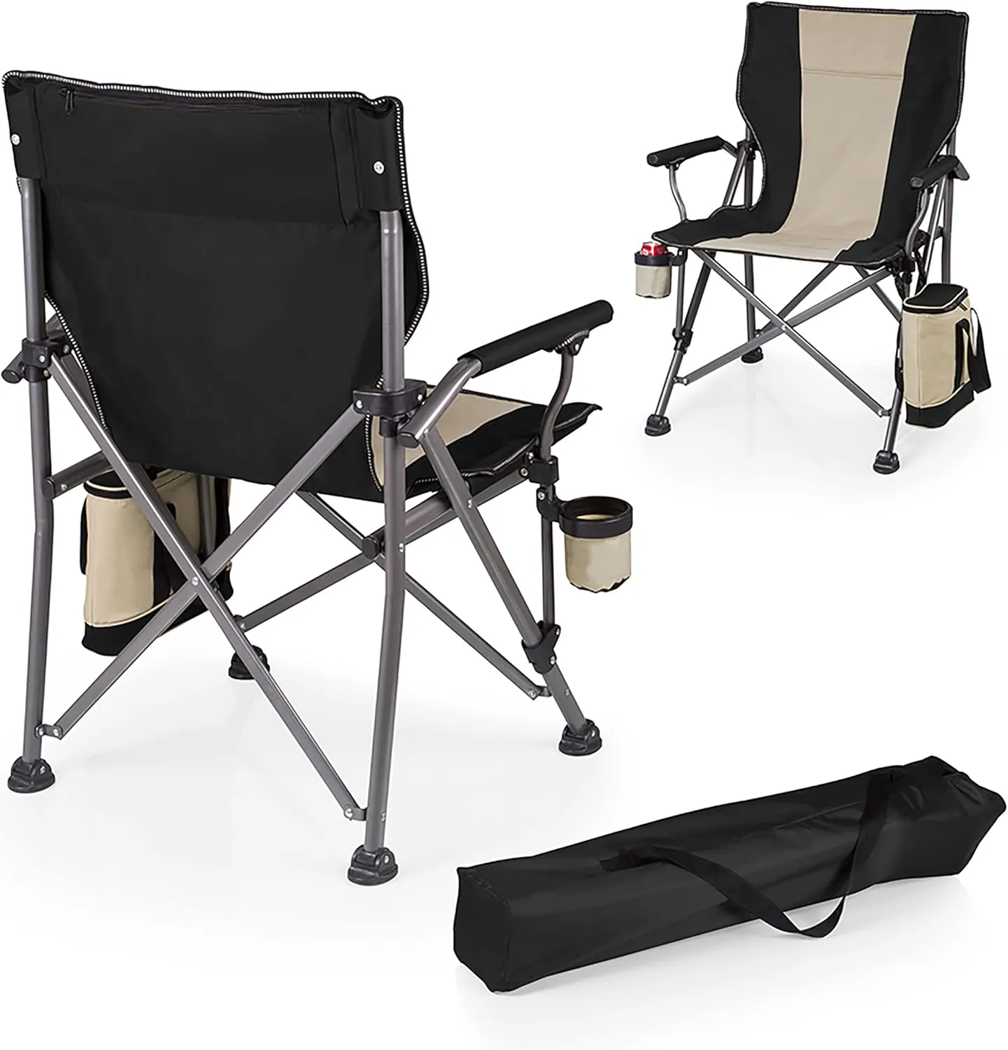 PICNIC TIME Outlander XL Camping Chair with Cooler, Heavy Duty Beach Chair, Outdoor Chair, 400 lb weight capacity, (Black)