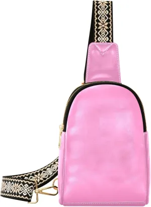 Pink Solid Color Sling Bag for Women Men Fanny Packs Small Crossbody Bags for Women Leather Belt Bag Waterproof Chest Bag for Travel Sports Running Hiking