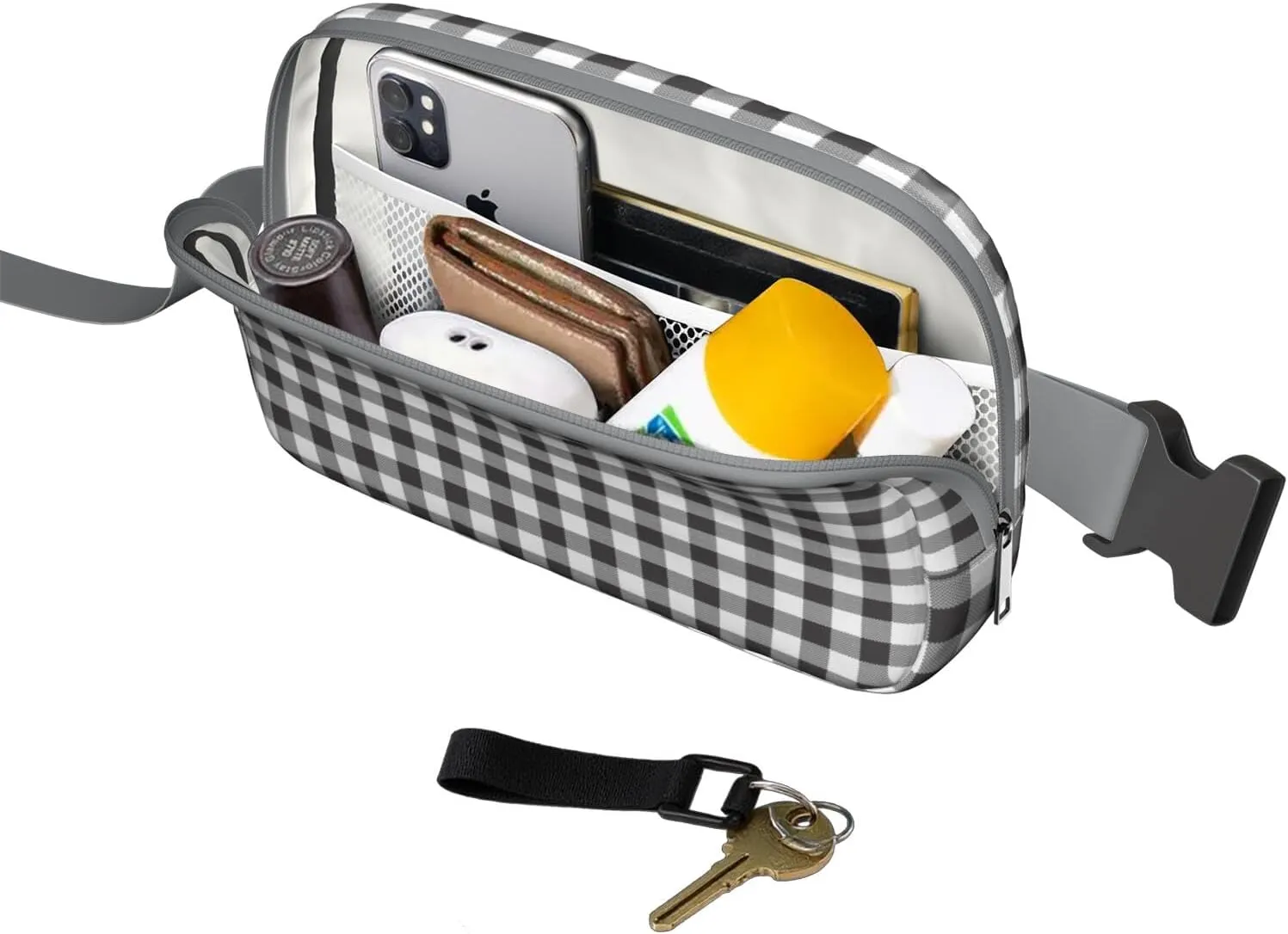 Plaid Mini Belt Bag for Men Women Vintage Checkered Waist Packs Crossbody Bags Adjustable Strap for Hiking Cycling Jogging