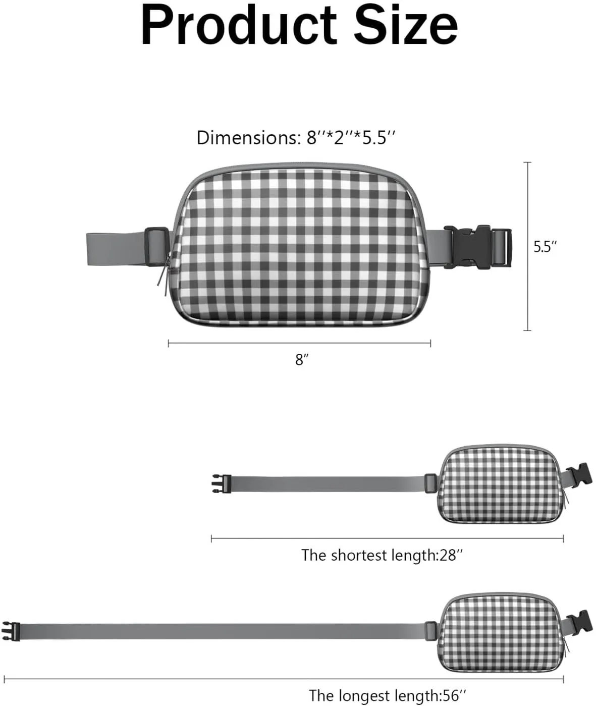 Plaid Mini Belt Bag for Men Women Vintage Checkered Waist Packs Crossbody Bags Adjustable Strap for Hiking Cycling Jogging