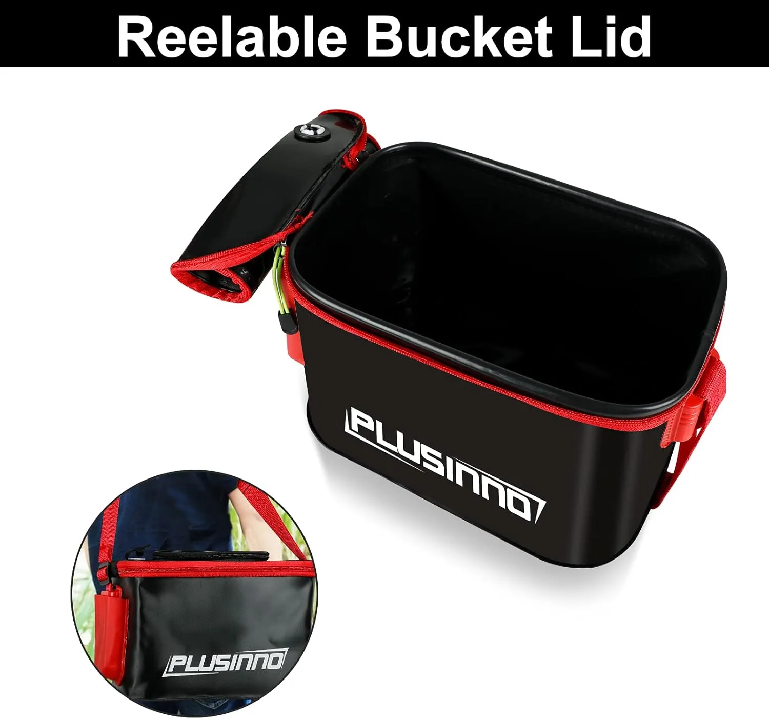 PLUSINNO Fishing Bucket, Foldable Fishing Bait Bucket, Multifunctional Portable Folding Fishing Minnow Bucket Fish Live Bait Container, Outdoor Camping EVA Fishing Bag for Kids and Adult