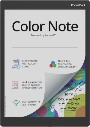 PocketBook Color Note | 10.3" Color E Ink Kaleido 3 Screen | Handwriting & Stylus | Easy Note Sharing | SMARTlight & ComfortGaze | Android 12 OS | Built-in Speaker & Bluetooth | Text-to-Speech