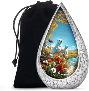 Polar Bear Human Urns for Ashes - Flowers Large Drop Urns for Human Ashes Adult for Burial, Cremation and Funeral 10 Inch - Burial Urn for Cremated Remains - Urn for Women and Men