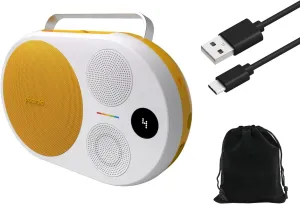 Polaroid P4 Portable Bluetooth Speaker - Retro-Style Wireless Audio with Long Battery Life, Superior Sound Quality, and Multi-Device Pairing, W/Pouch and Extra Cable (Yellow)