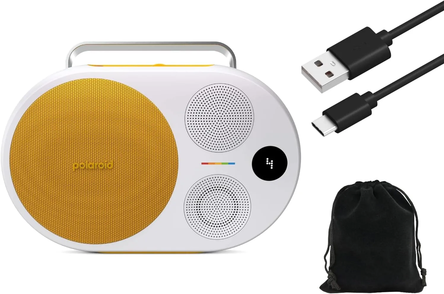 Polaroid P4 Portable Bluetooth Speaker - Retro-Style Wireless Audio with Long Battery Life, Superior Sound Quality, and Multi-Device Pairing, W/Pouch and Extra Cable (Yellow)