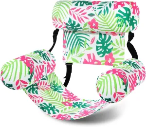 Pool Chair Floats Adult Inflatable Aloha Floating Pool Chairs Water Float Lounger Adjustable Tropical Pattern Cloth Hammock Heavy Duty for Summer Water Beach Lake Party Fun(Pink)