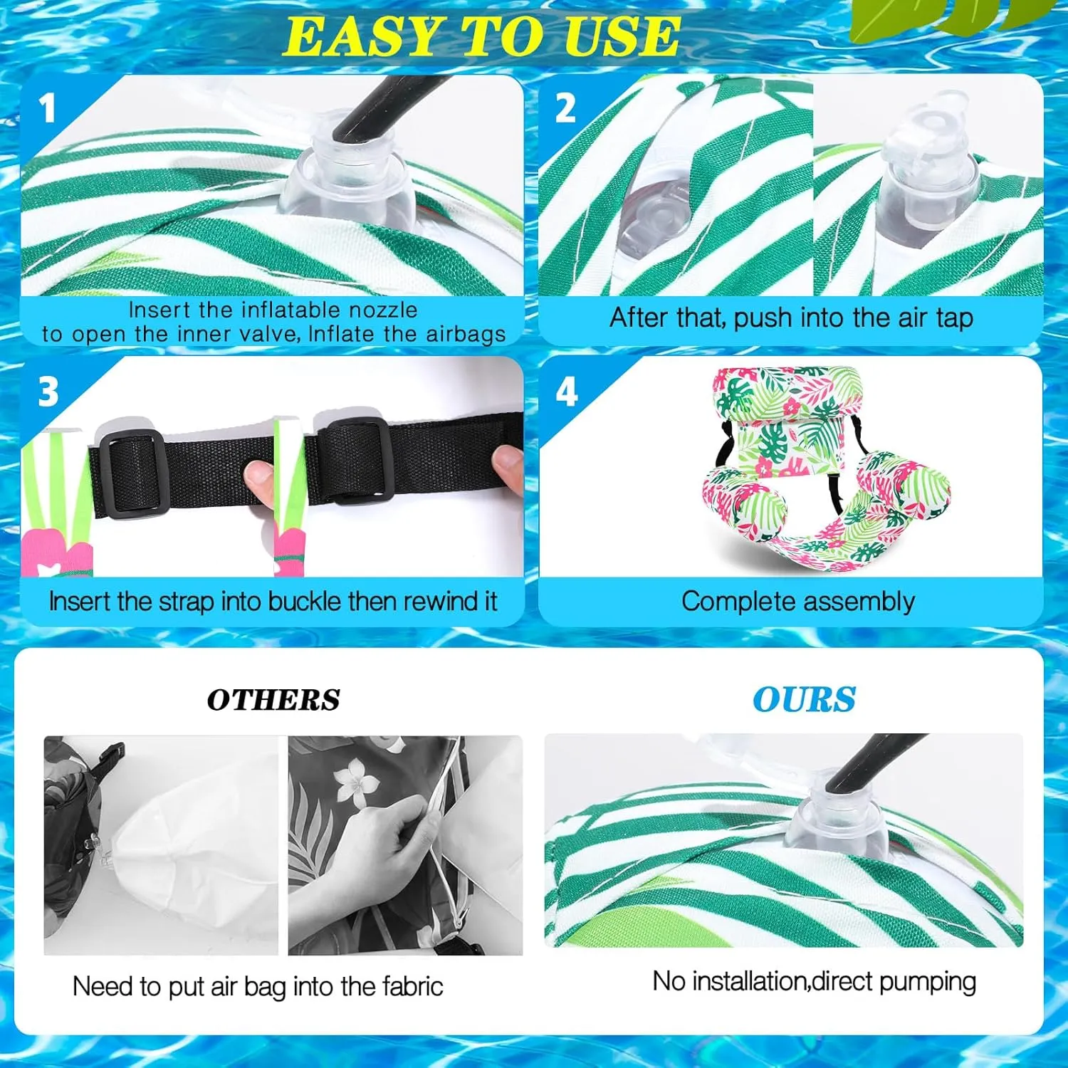 Pool Chair Floats Adult Inflatable Aloha Floating Pool Chairs Water Float Lounger Adjustable Tropical Pattern Cloth Hammock Heavy Duty for Summer Water Beach Lake Party Fun(Pink)