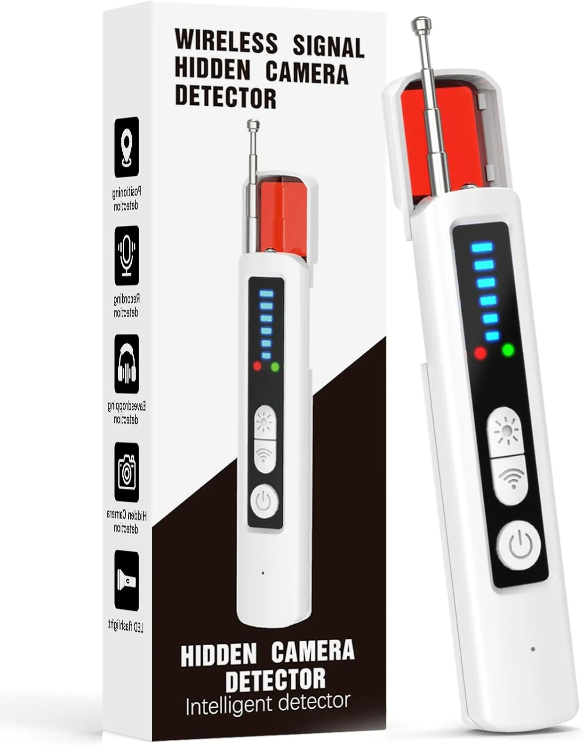Portable Camera Detectors, Rf Wireless Signal Scanner, Hidden Device Detector GPS Tracker Detector for Home, Bathroom, Hotel, Office, Travel, 6 Levels Sensitivity