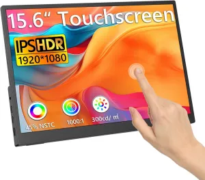 Portable Monitor Touchscreen, 15.6'' 1080P 10-Point FHD IPS HDR Travel Display 100% sRGB,1000:1,w/45° Adjustable Stand & Dual Speakers,HDMI USB C Second External Monitor for Laptop/PC/Mac/Switch/PS4/5