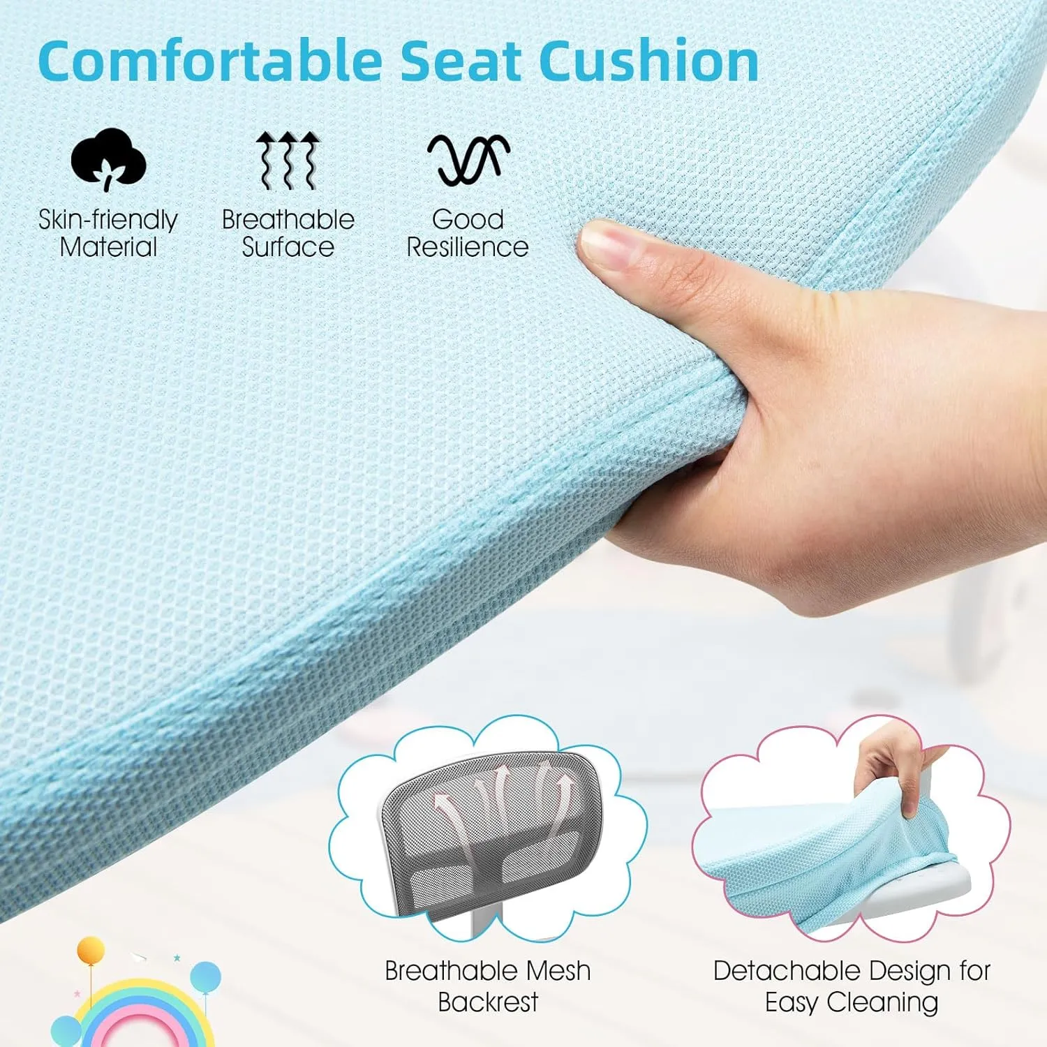 POWERSTONE Kids Desk Chair, Adjustable Mesh Computer Chair with Armrest, Soft Cushion and Mid Back Swivel Office Chair for Teens Students (Blue)