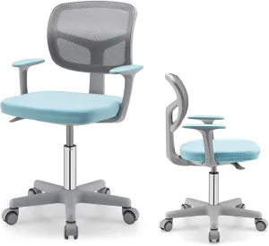 POWERSTONE Kids Desk Chair, Adjustable Mesh Computer Chair with Armrest, Soft Cushion and Mid Back Swivel Office Chair for Teens Students (Blue)