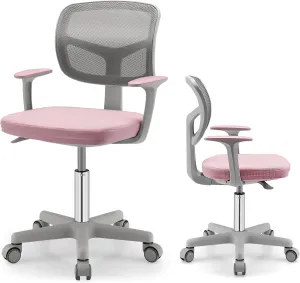 POWERSTONE Kids Desk Chair, Adjustable Mesh Computer Chair with Armrest, Soft Cushion and Mid Back Swivel Office Chair for Teens Students (Pink)