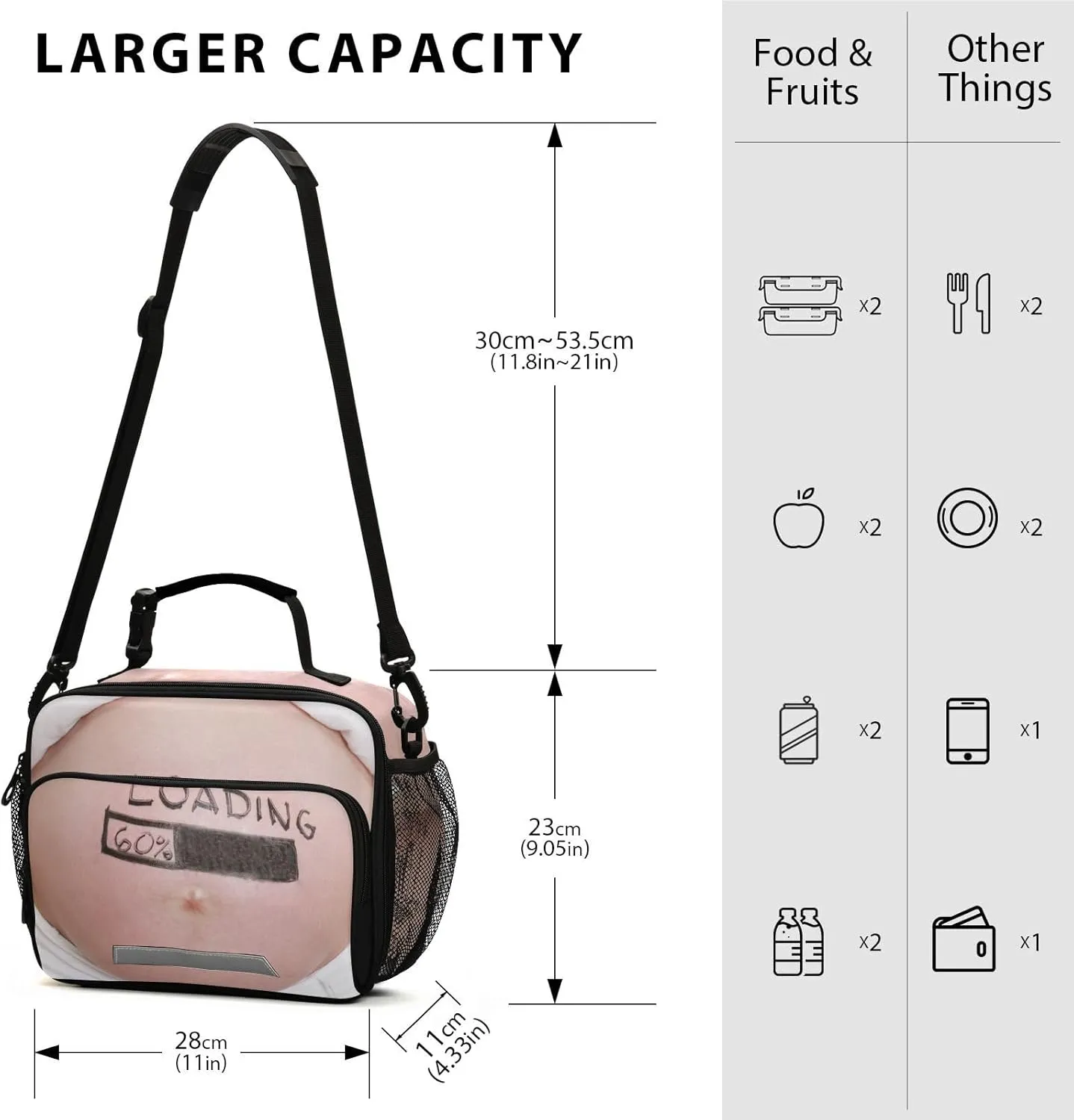 Pregnant Woman Belly Lunch Bag for Women Men Funny Insulated Cooler Tote Bag with Adjustable Shoulder Strap Large Capacity Reusable Leakproof Picnic Lunch Box Outdoor for Adult Office