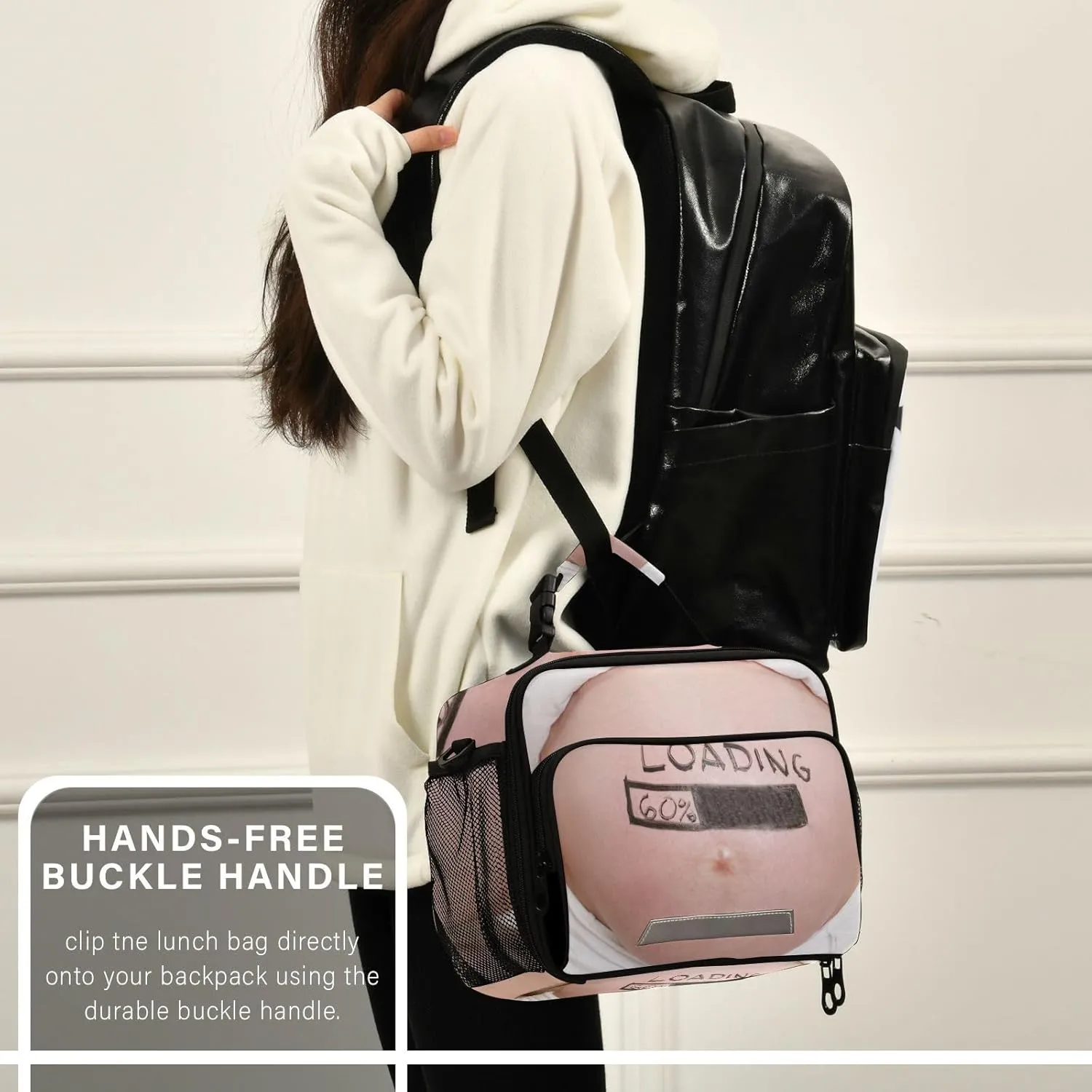 Pregnant Woman Belly Lunch Bag for Women Men Funny Insulated Cooler Tote Bag with Adjustable Shoulder Strap Large Capacity Reusable Leakproof Picnic Lunch Box Outdoor for Adult Office