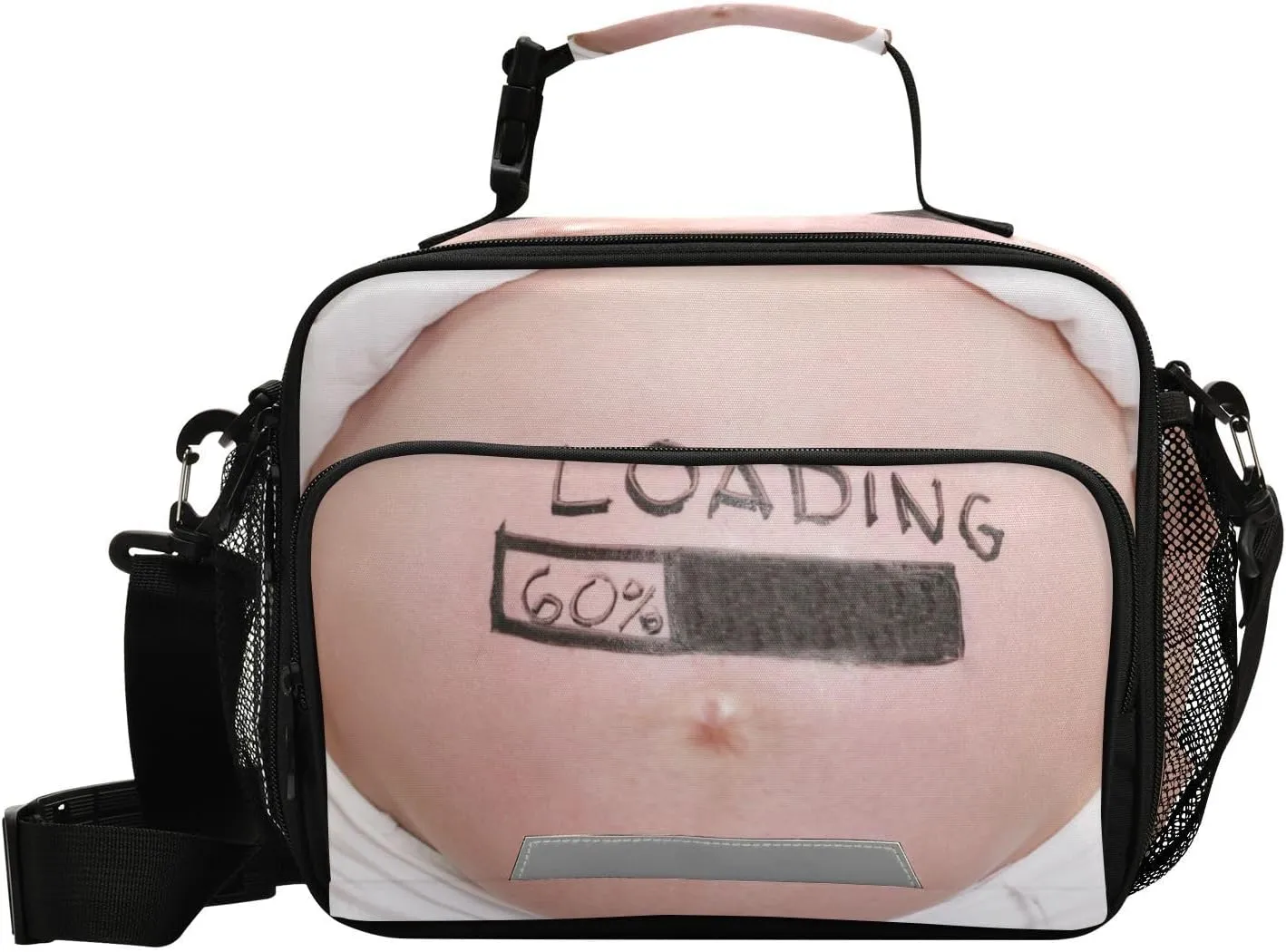 Pregnant Woman Belly Lunch Bag for Women Men Funny Insulated Cooler Tote Bag with Adjustable Shoulder Strap Large Capacity Reusable Leakproof Picnic Lunch Box Outdoor for Adult Office