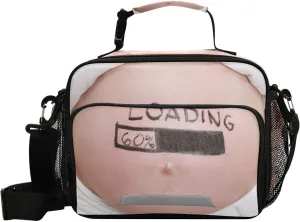 Pregnant Woman Belly Lunch Bag for Women Men Funny Insulated Cooler Tote Bag with Adjustable Shoulder Strap Large Capacity Reusable Leakproof Picnic Lunch Box Outdoor for Adult Office