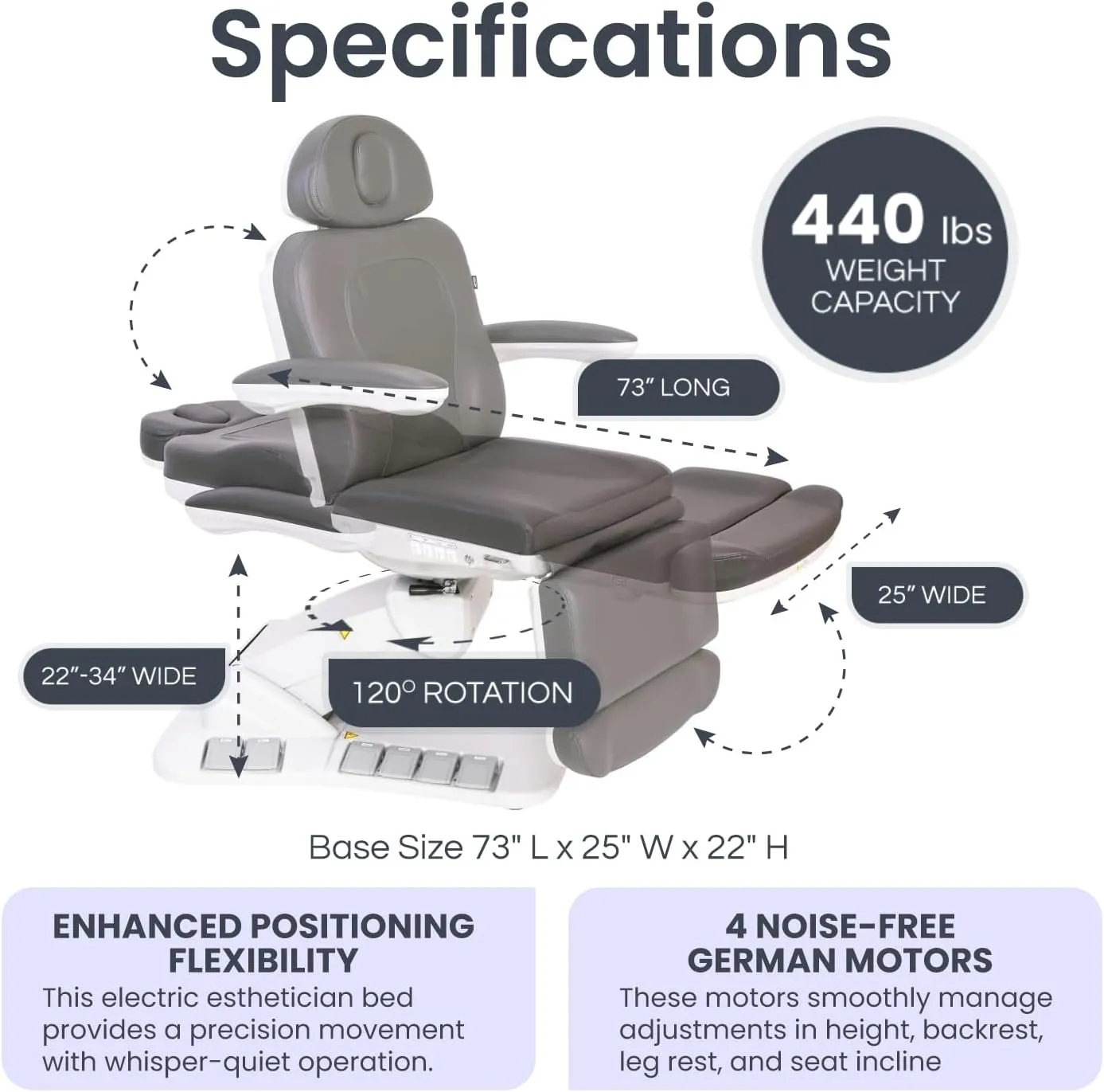 Premium Facial Bed for Esthetician, Electric Med Spa Chair with 120° Rotation, Built-in Foot Controls, Medical-Grade Microfiber, 2-Year Warranty, Memory Functions - 2246EBM, Gray