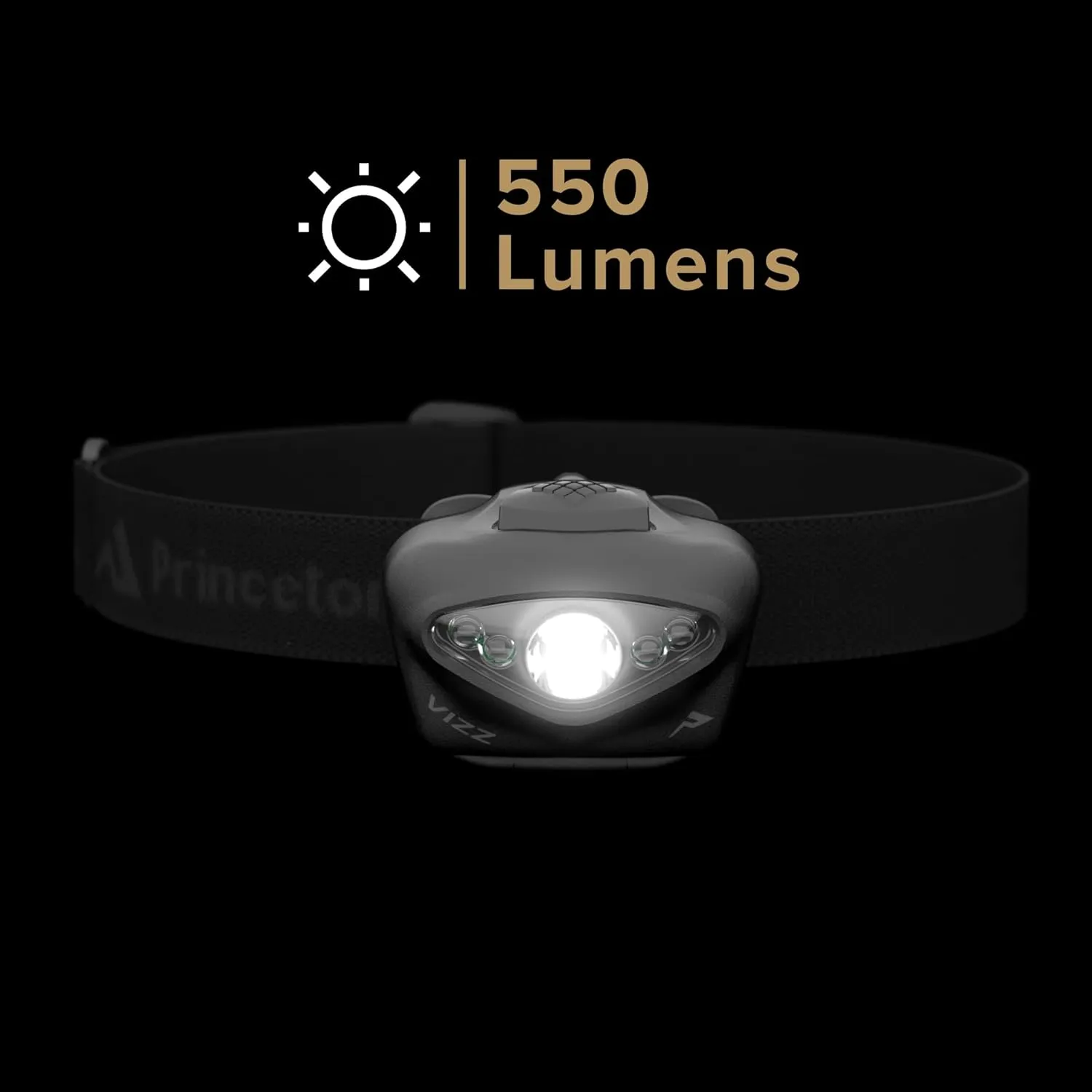 Princeton Tec Vizz Headlamp 550 Lumen Dimmable LED, IPX7 Water Resistance, Essential Outdoor Accessory for Hiking, Backpacking, Camping, Running, and Safety Preparedness, Black, Tactical