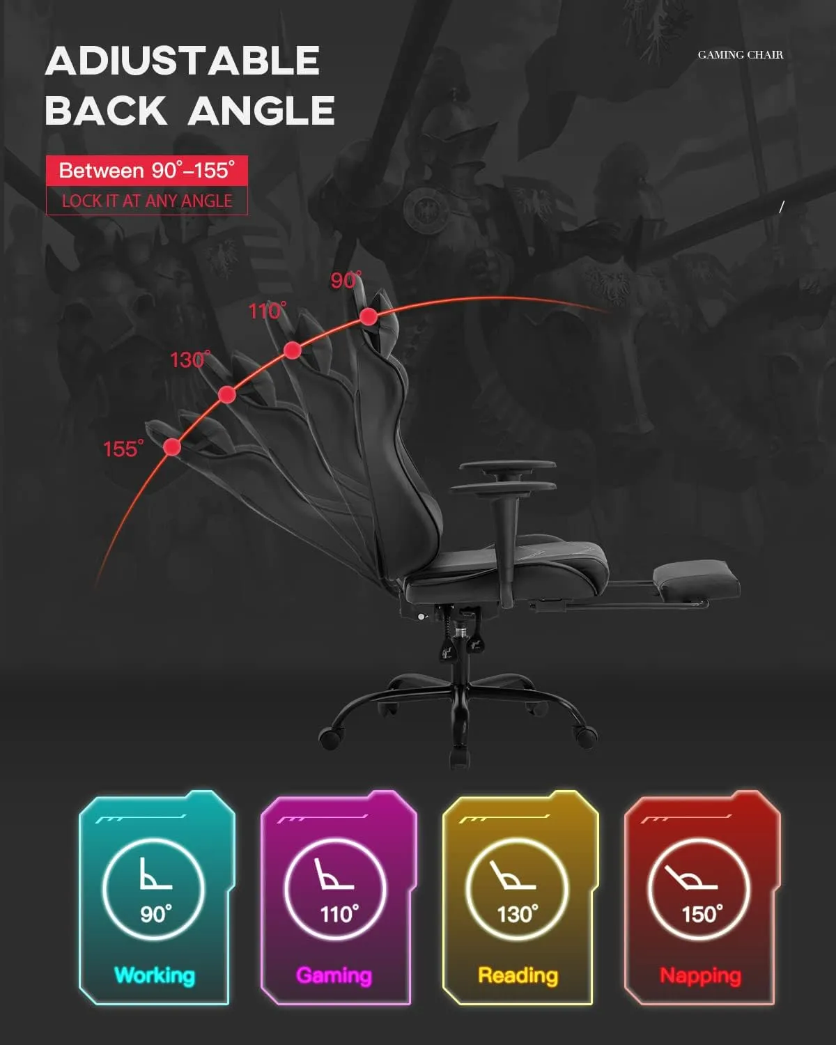 PU Leather Ergonomic Gaming Chair with Massage, Lumbar Support, Footrest and Armrest - Big and Tall, Racing Style for Adults Gaming Work Study