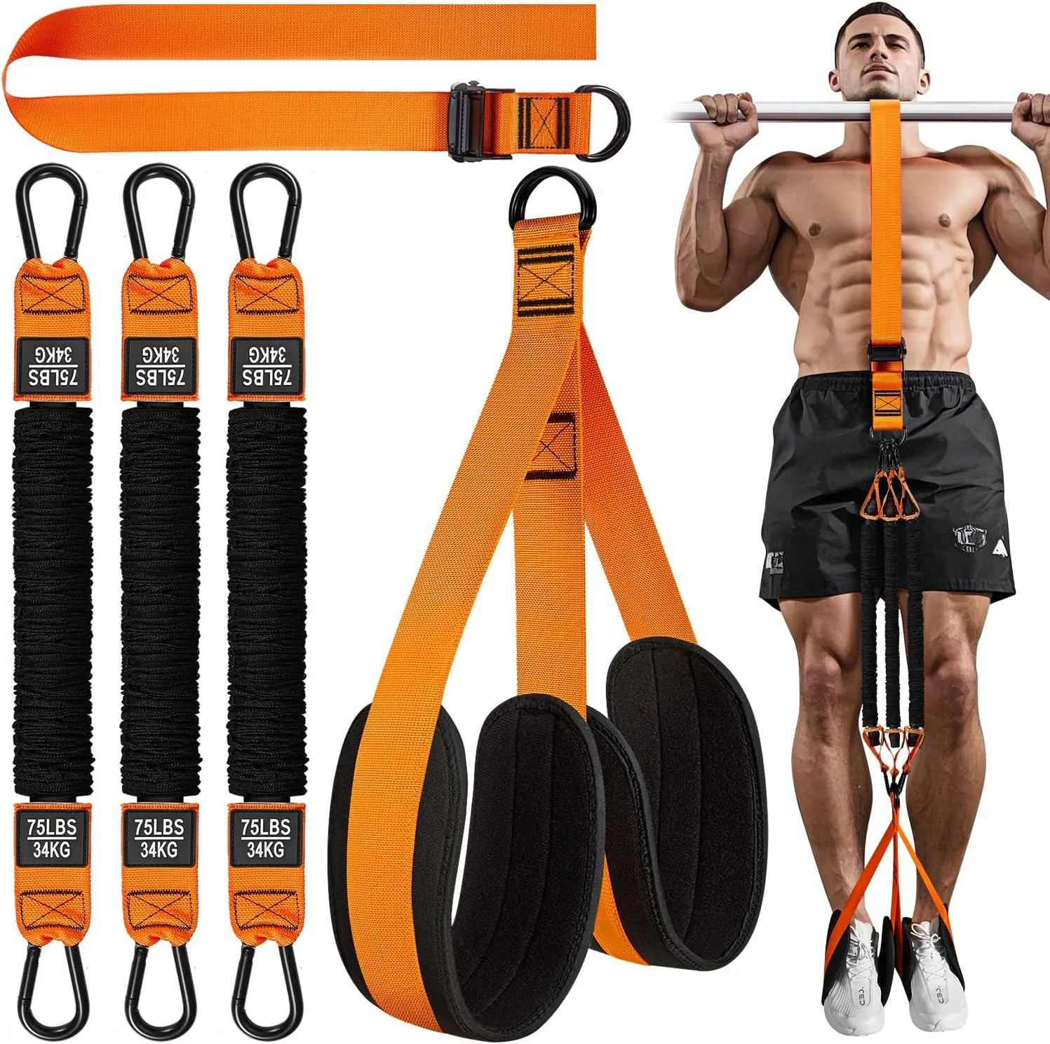 Pull Up Assistance Bands, Heavy Duty Resistance Band for Pull Up Bar, Adjustable Weight/Size with Fabric Feet/Knee Rest, Bands for Pull Up Assist for Strength Training, Pull Up Assist Band