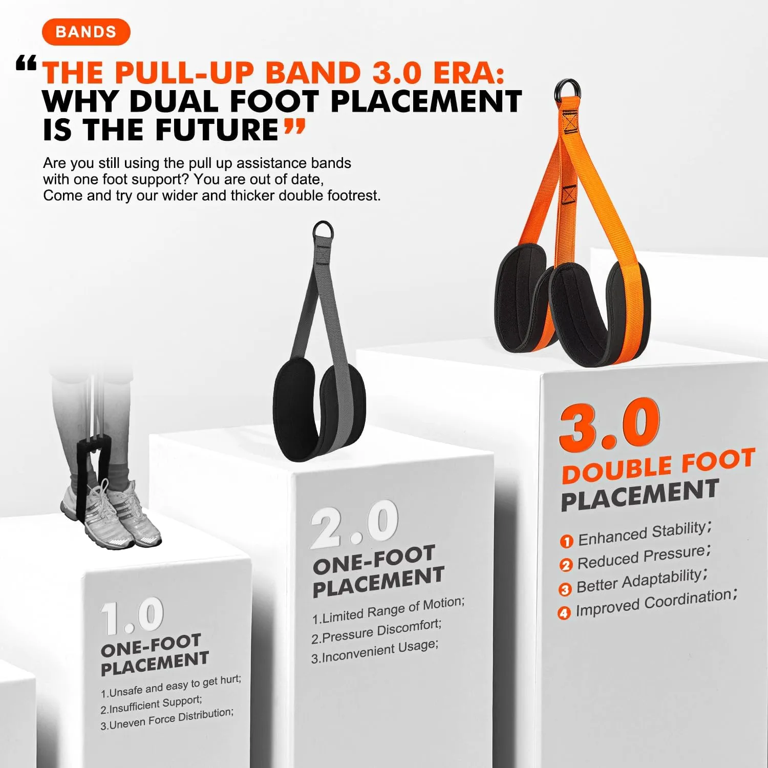 Pull Up Assistance Bands, Heavy Duty Resistance Band for Pull Up Bar, Adjustable Weight/Size with Fabric Feet/Knee Rest, Bands for Pull Up Assist for Strength Training, Pull Up Assist Band