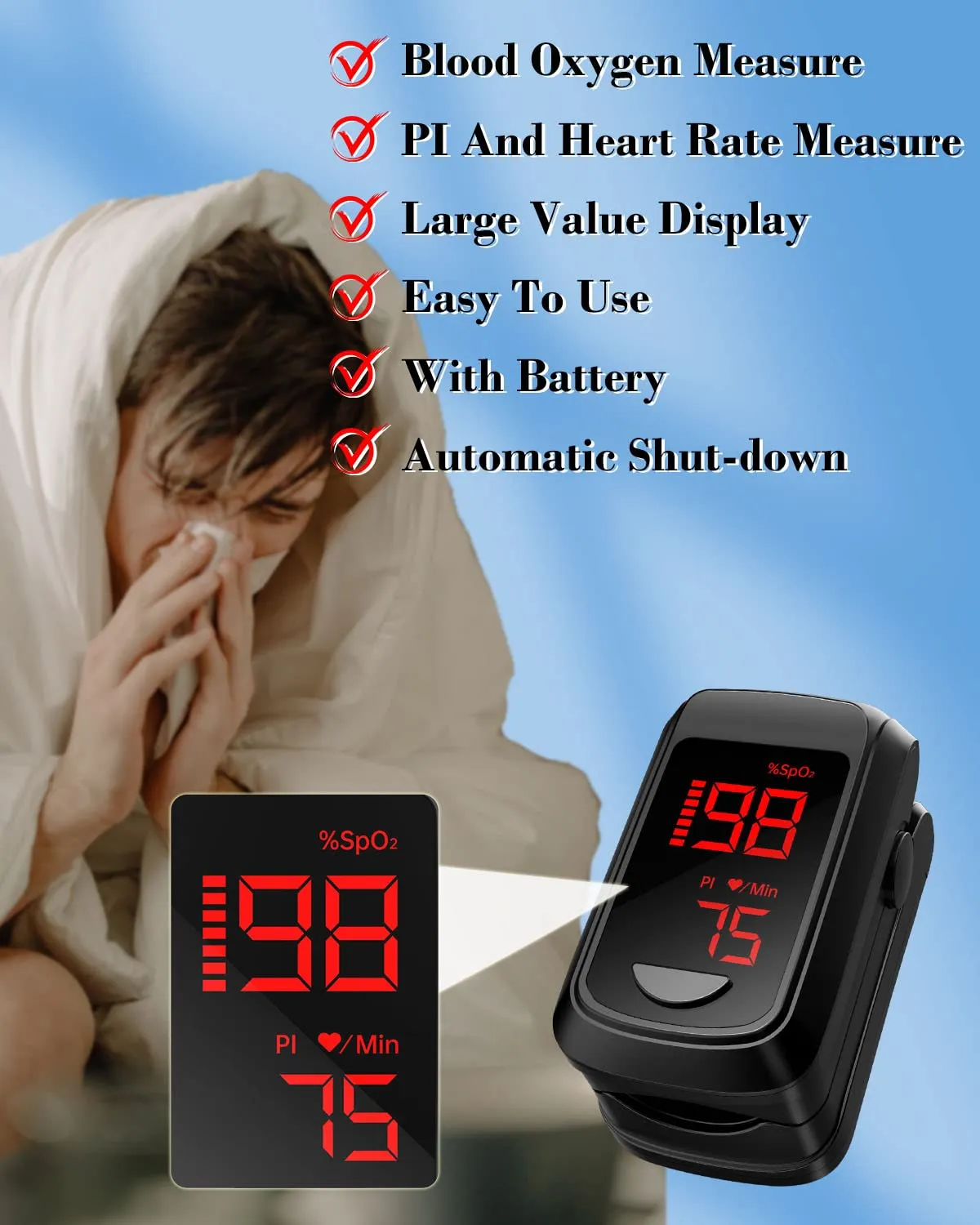 Pulse Oximeter Fingertip- Mini Oximeter Oxygen Saturation Monitor for SpO2/Heart Rate/PI, with Auto Graph Display,FSA/HSA Eligible