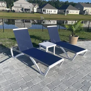 PURPLE LEAF Patio Chaise Lounge Chair Set of 3 Outside Aluminum Plastic Stackable Tanning Chairs for Pool Sunbathing Beach Deck Outdoor Lounger, Dark Blue