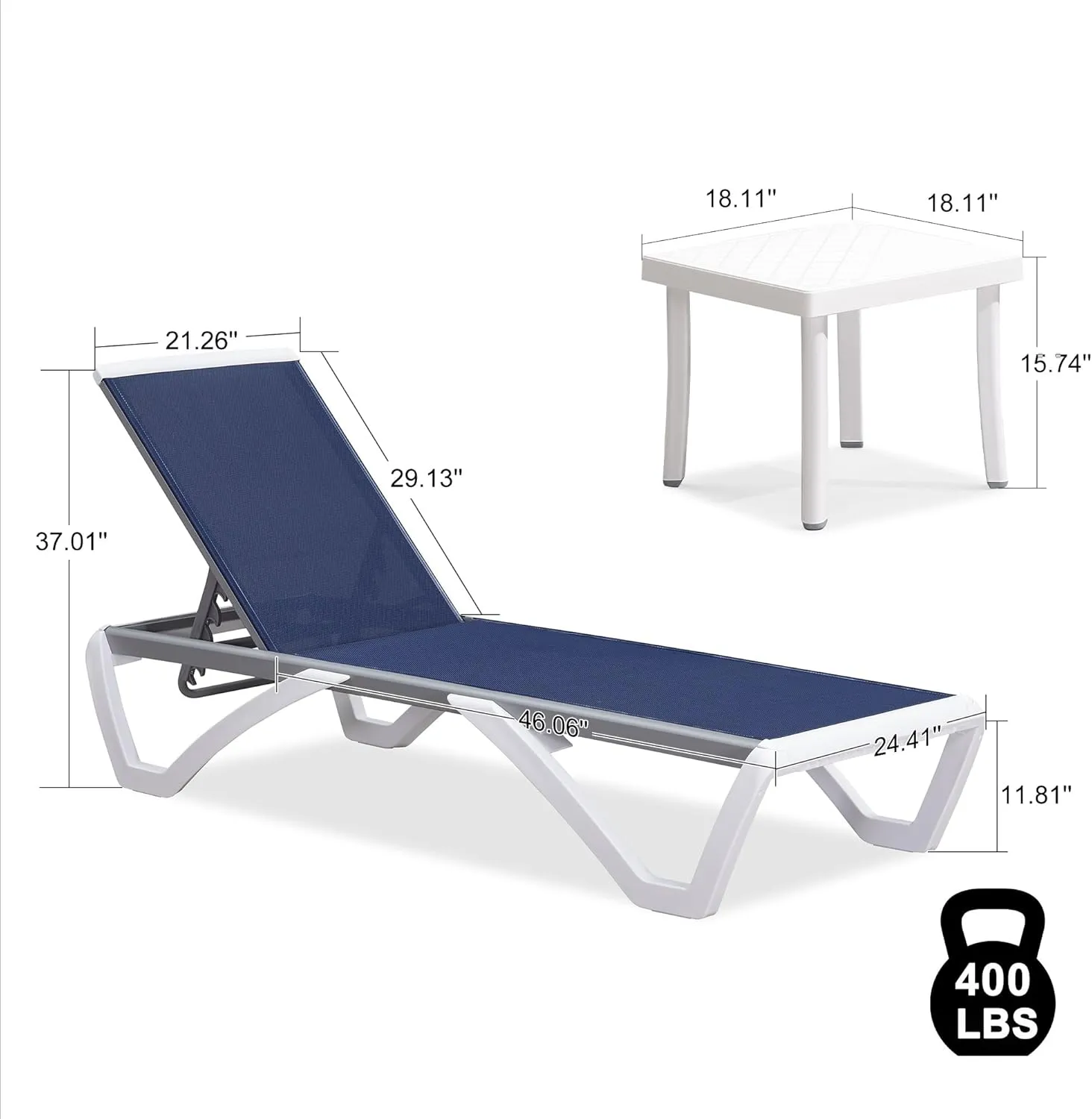PURPLE LEAF Patio Chaise Lounge Chair Set of 3 Outside Aluminum Plastic Stackable Tanning Chairs for Pool Sunbathing Beach Deck Outdoor Lounger, Dark Blue