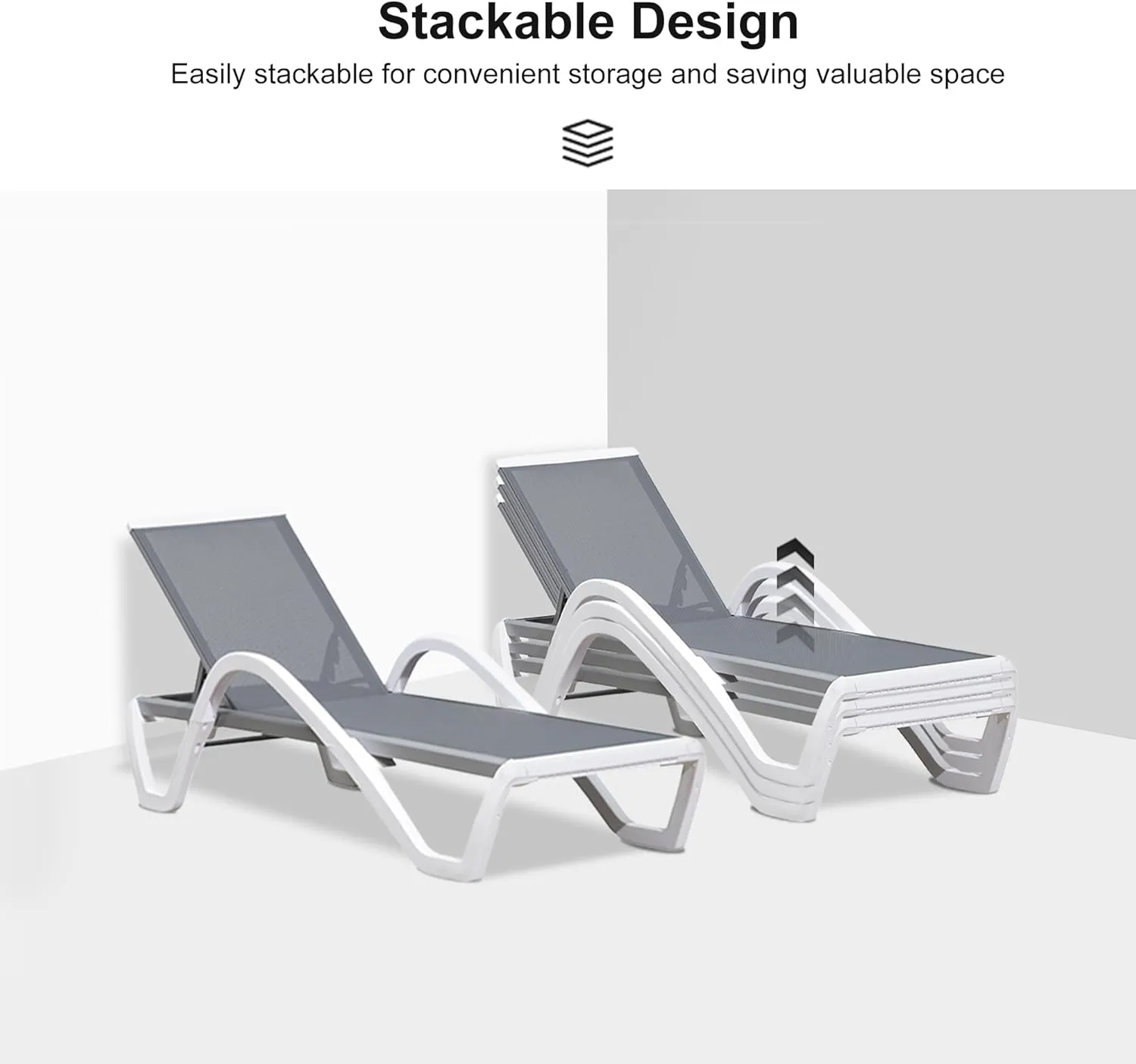 PURPLE LEAF Patio Chaise Lounge Chair Set of 3 Outside Aluminum Plastic Stackable Tanning Chairs with Armrests and Side Table for Pool Sunbathing Beach Deck Outdoor Lounger, Gray