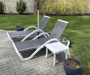 PURPLE LEAF Patio Chaise Lounge Chair Set of 3 Outside Aluminum Plastic Stackable Tanning Chairs with Armrests and Side Table for Pool Sunbathing Beach Deck Outdoor Lounger, Gray