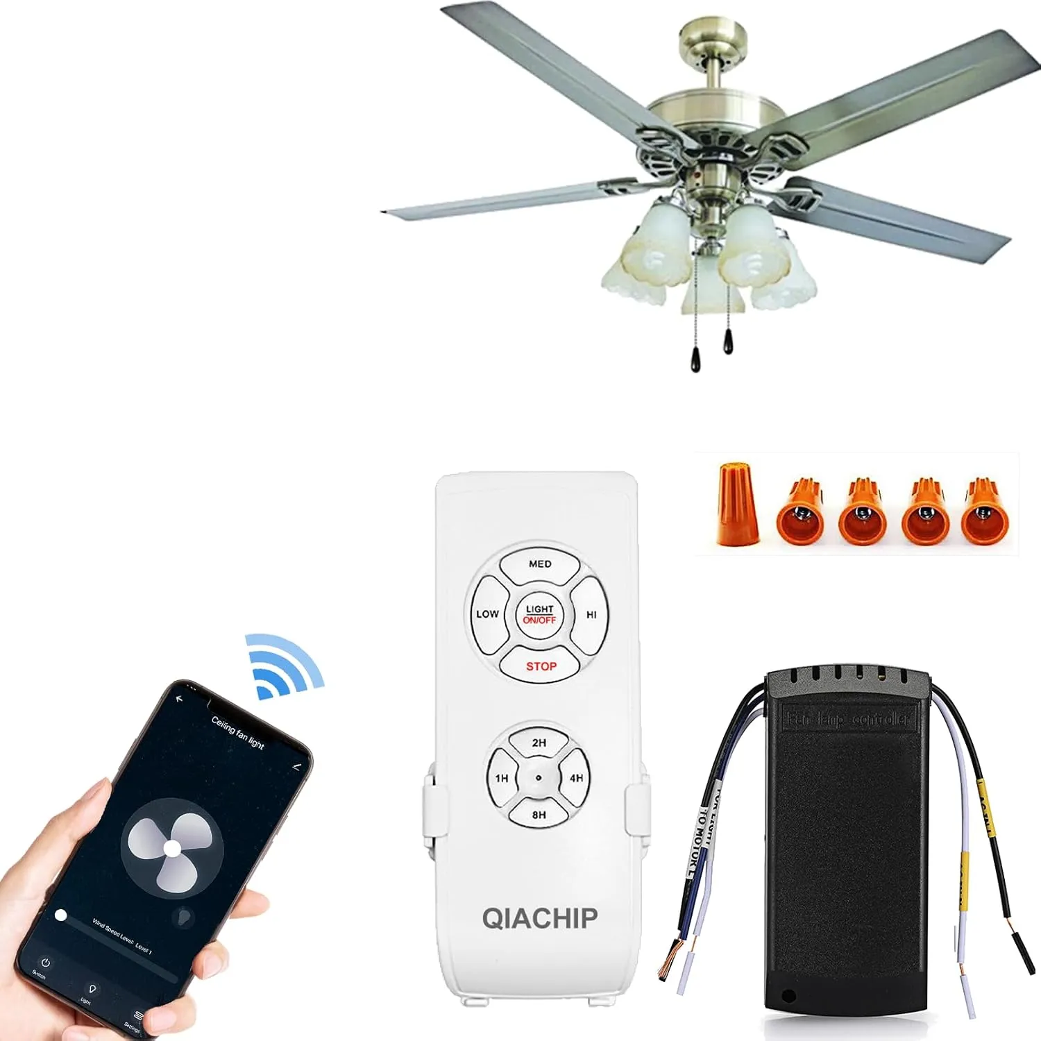 QIACHIP Upgraded WiFi Universal Ceiling Fan Light Remote Control Kit with Mute, Timing Function, Wireless APP Controllor Compatible for Alexa 1 Pack