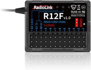 Radiolink R12F 12-Channel 2.4GHz RC Receiver Compatible with T16D/T12D/T8FB/T8S/RC4GS V3/RC6GS V3 Transmitters, Ideal for RC Airplanes, Jets, Cars, Boats & Robots