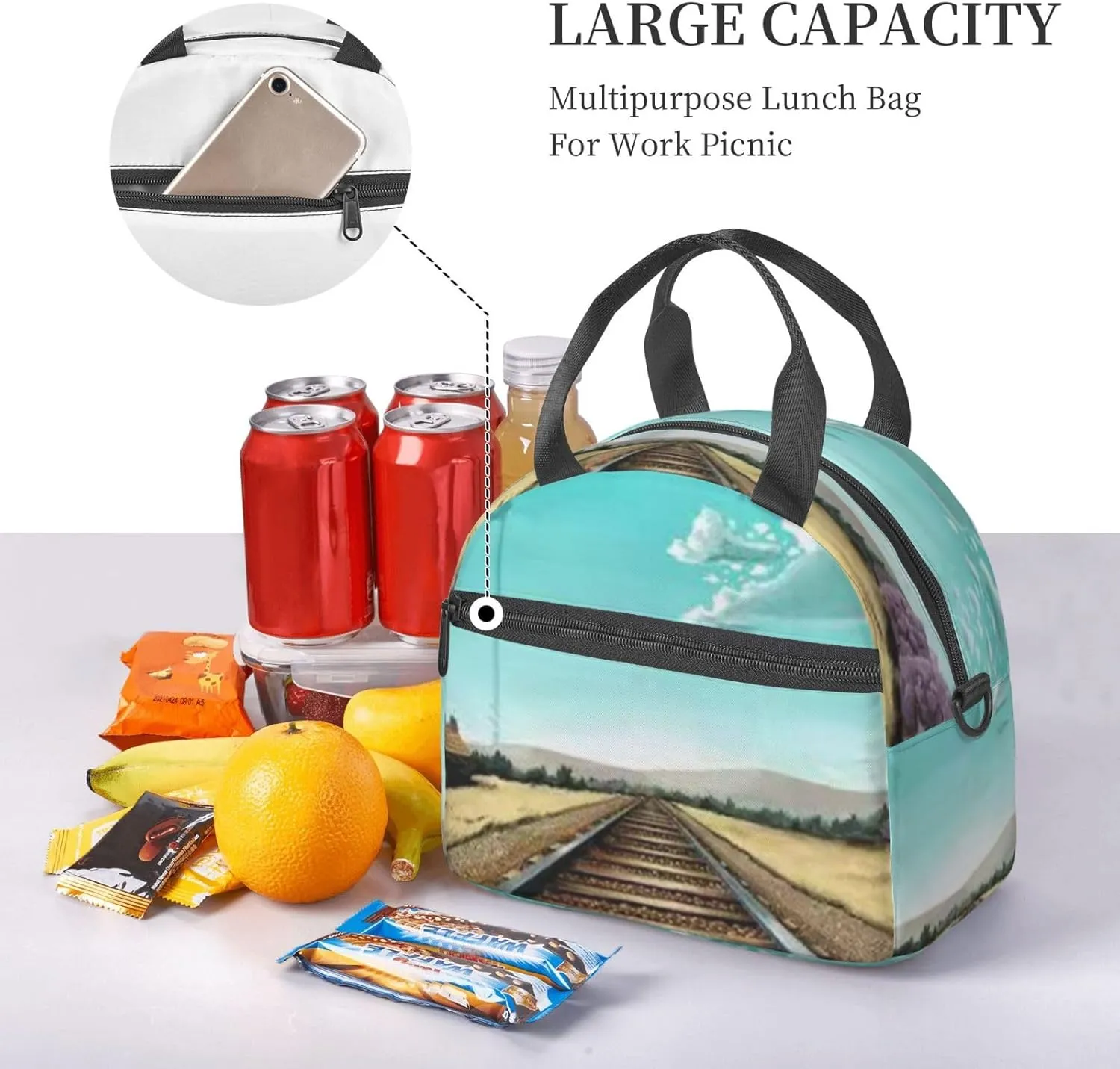 Railroad Bridge Lunch Bag Hand Tote Crossbody Insulated Lunch Bag Large Portable Lunch Box