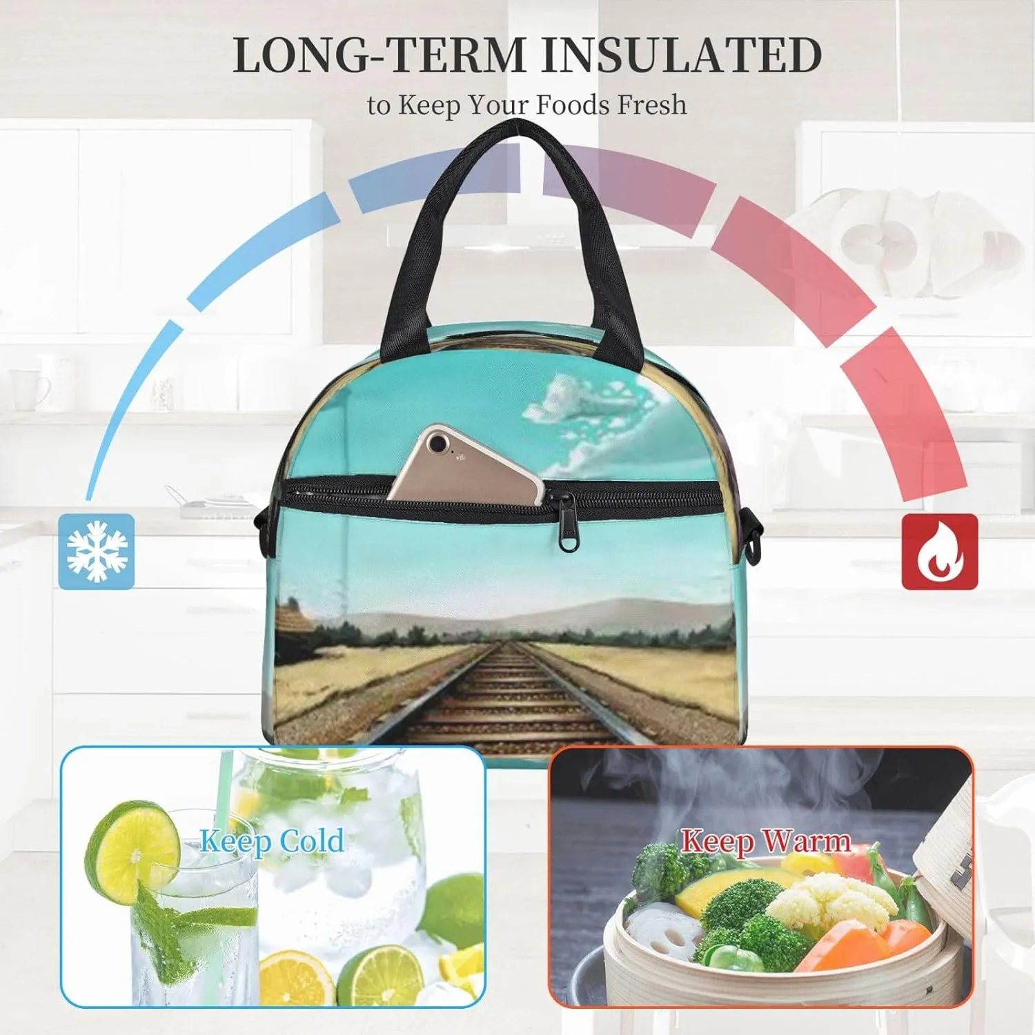 Railroad Bridge Lunch Bag Hand Tote Crossbody Insulated Lunch Bag Large Portable Lunch Box