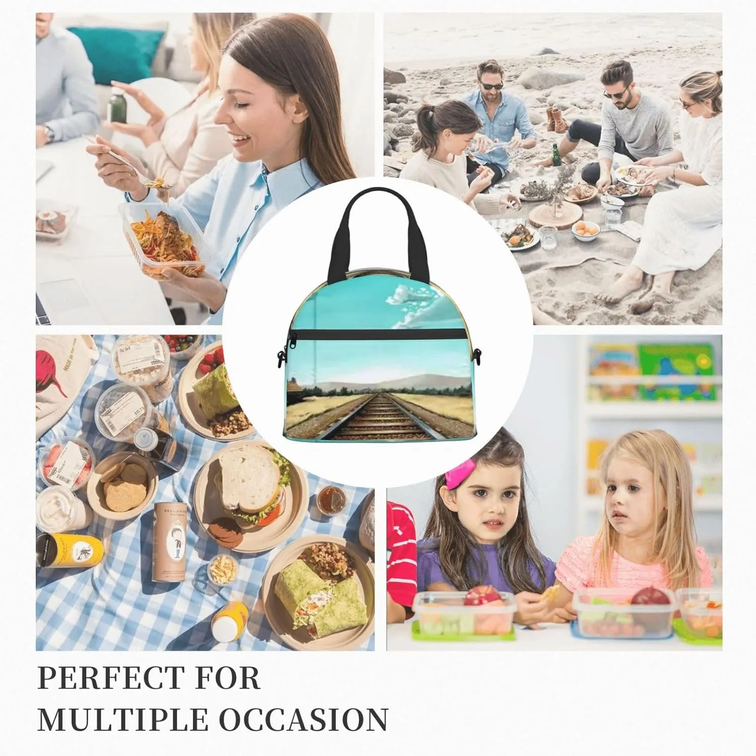 Railroad Bridge Lunch Bag Hand Tote Crossbody Insulated Lunch Bag Large Portable Lunch Box