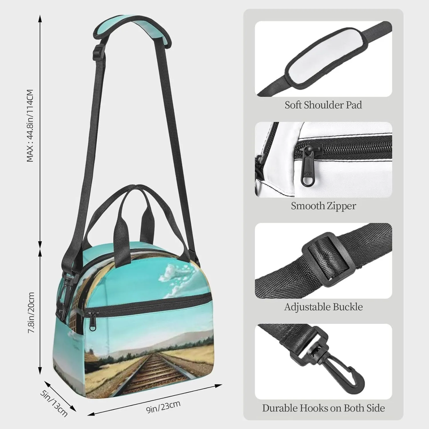 Railroad Bridge Lunch Bag Hand Tote Crossbody Insulated Lunch Bag Large Portable Lunch Box