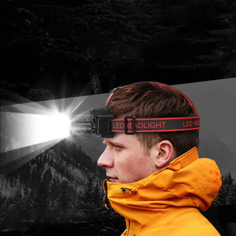 Rechargeable Headlamp Waterproof Headlight Motion Sensor LED Head Lamp 5 Mode for Outdoor Camping Running Hiking Fishing