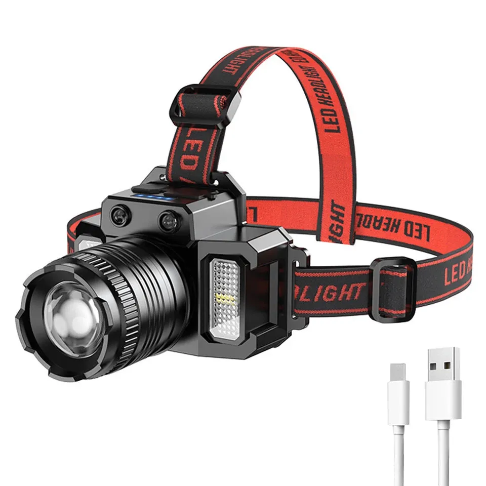 Rechargeable Headlamp Waterproof Headlight Motion Sensor LED Head Lamp 5 Mode for Outdoor Camping Running Hiking Fishing
