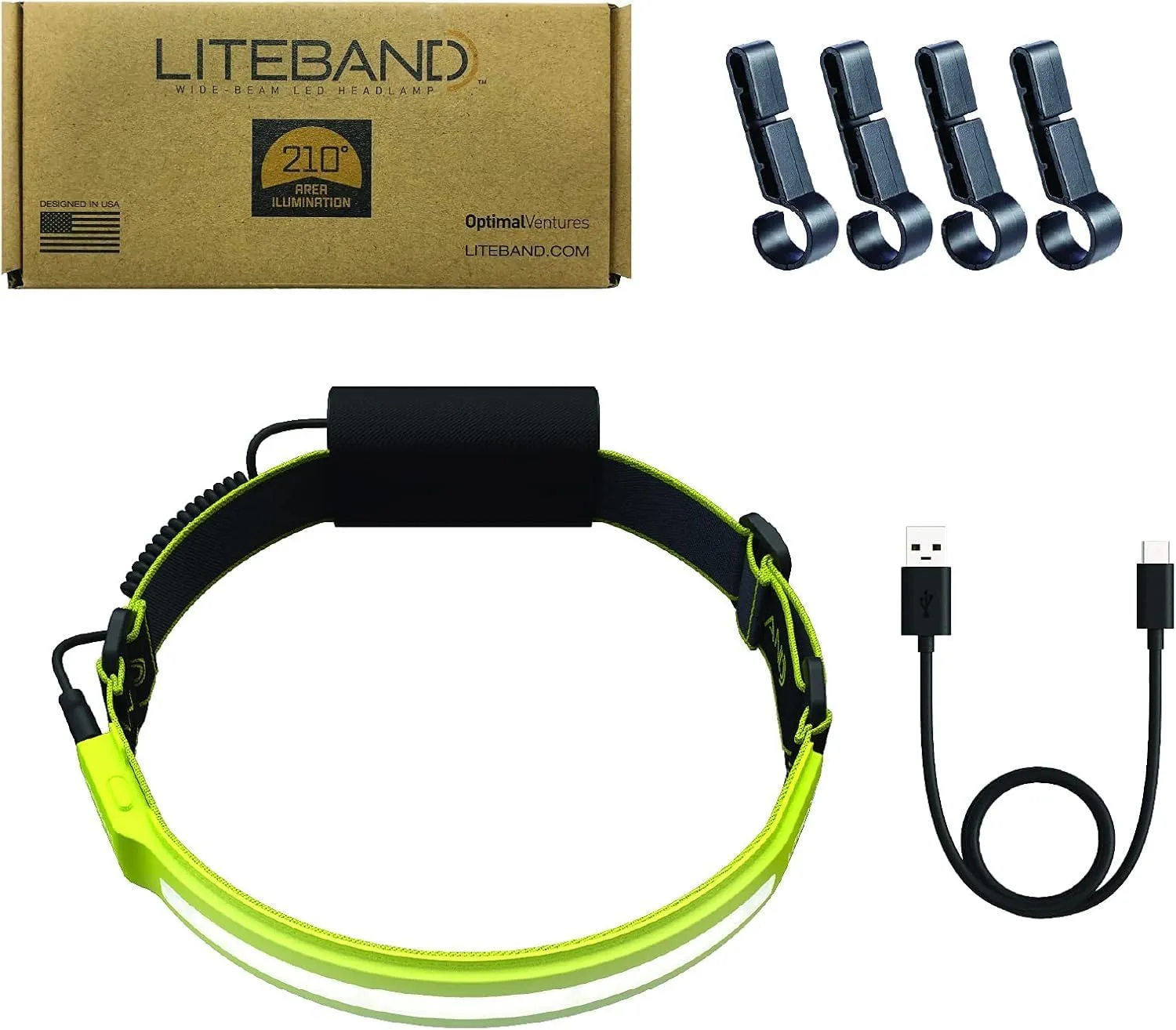 Rechargeable LED Headlamp - Liteband PRO 1000 Lumens Super Bright Head Lamp, Battery Powered Tactical Headlamps, Camping, Running, Hard Hat Light, Best Rated Hands Free Forehead Flashlight, Yellow